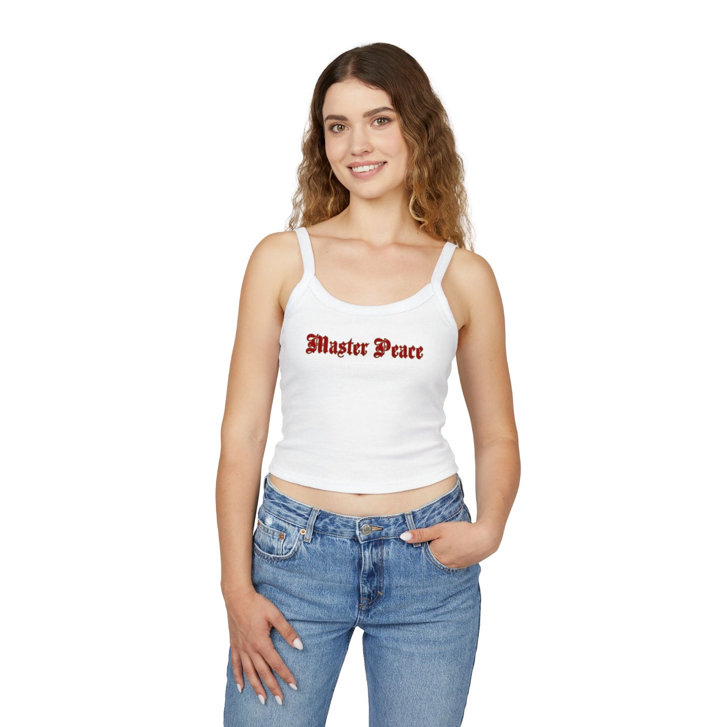 Spaghetti Tank Top — "Master Peace" Gothic Script Crop Tank