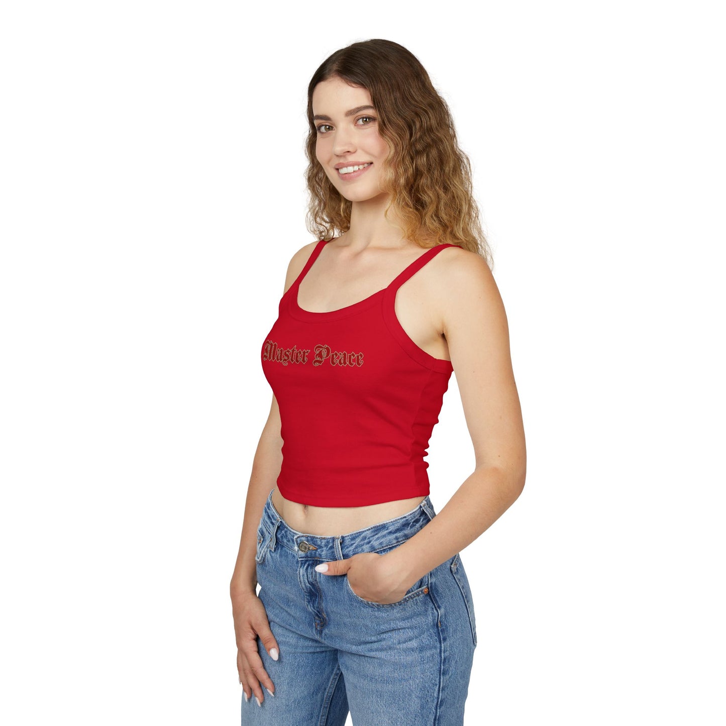 Spaghetti Tank Top — "Master Peace" Gothic Script Crop Tank