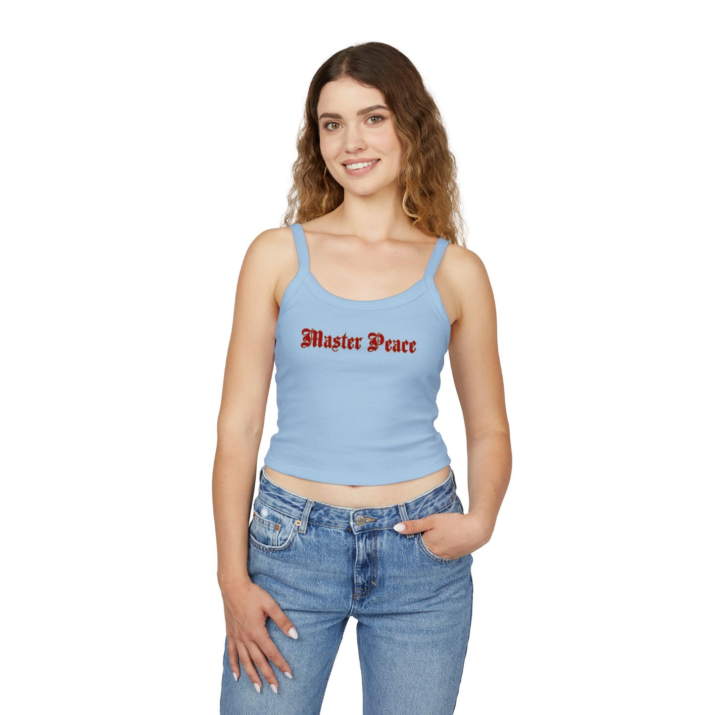 Spaghetti Tank Top — "Master Peace" Gothic Script Crop Tank